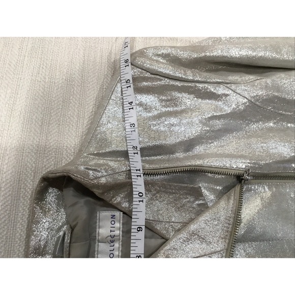 Collection Metallic Silver Leather Women's Small Moto biker jacket rebel rock - Picture 7 of 12